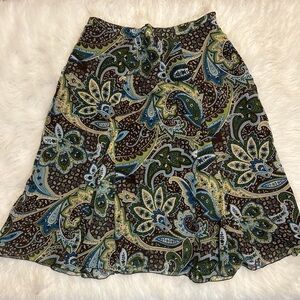 Y2K Vtg Paisley Brown & Green Dressbarn Swing Skirt 10